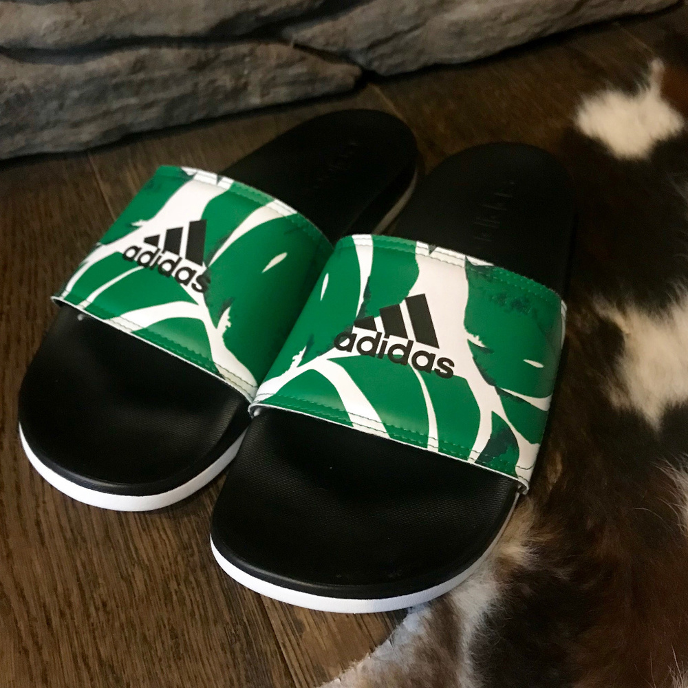 Adidas Adilette Cloud Sandals Slides Green Palm 9